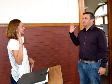 Jacob Holdren Receiving Oath of Office from Town Clerk Megan Jara